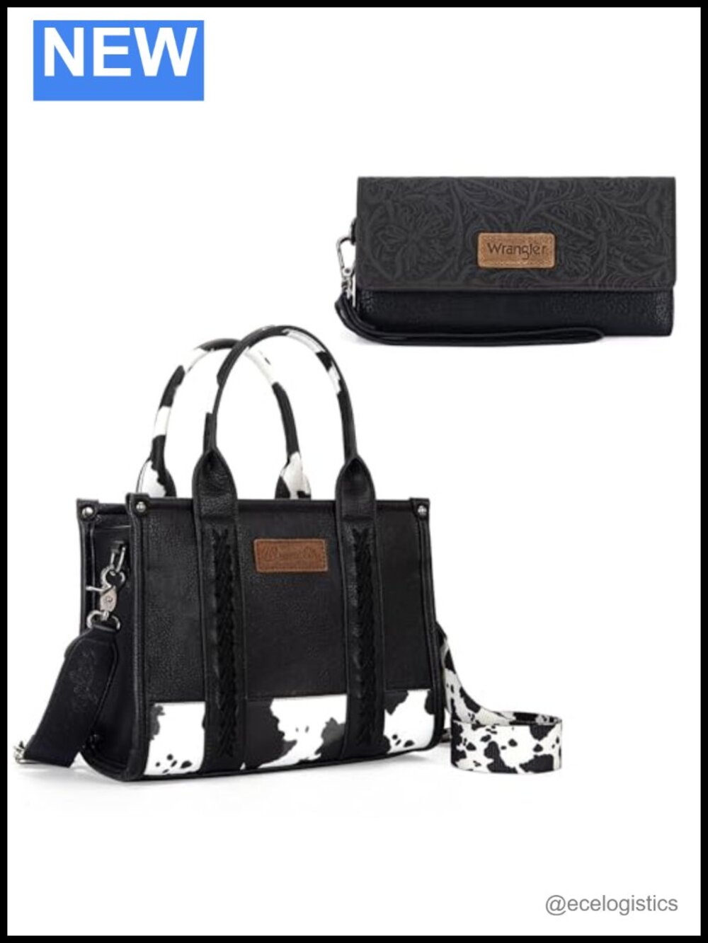 Wrangler Cow Print Tote Bag with Matching RFID Wallet Set